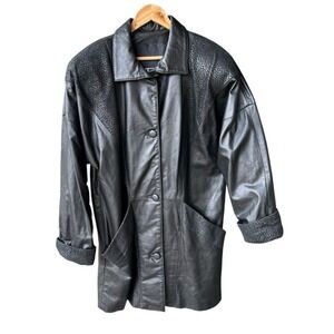 Comint Leather Jacket Coat Black 90s Grunge Edgy Mob Wife Streetwear Size Large